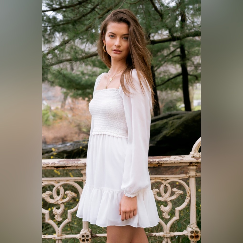 1. State Smock Bodice Ruffle Hem Long Sleeve Minidress - Picture 3 of 11
